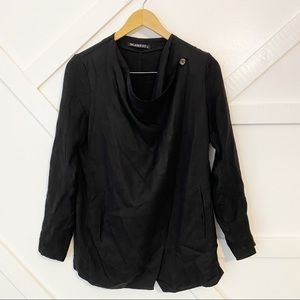 Blank NYC Linen Asymmetric Draped Moto Jacket Black Sz Small